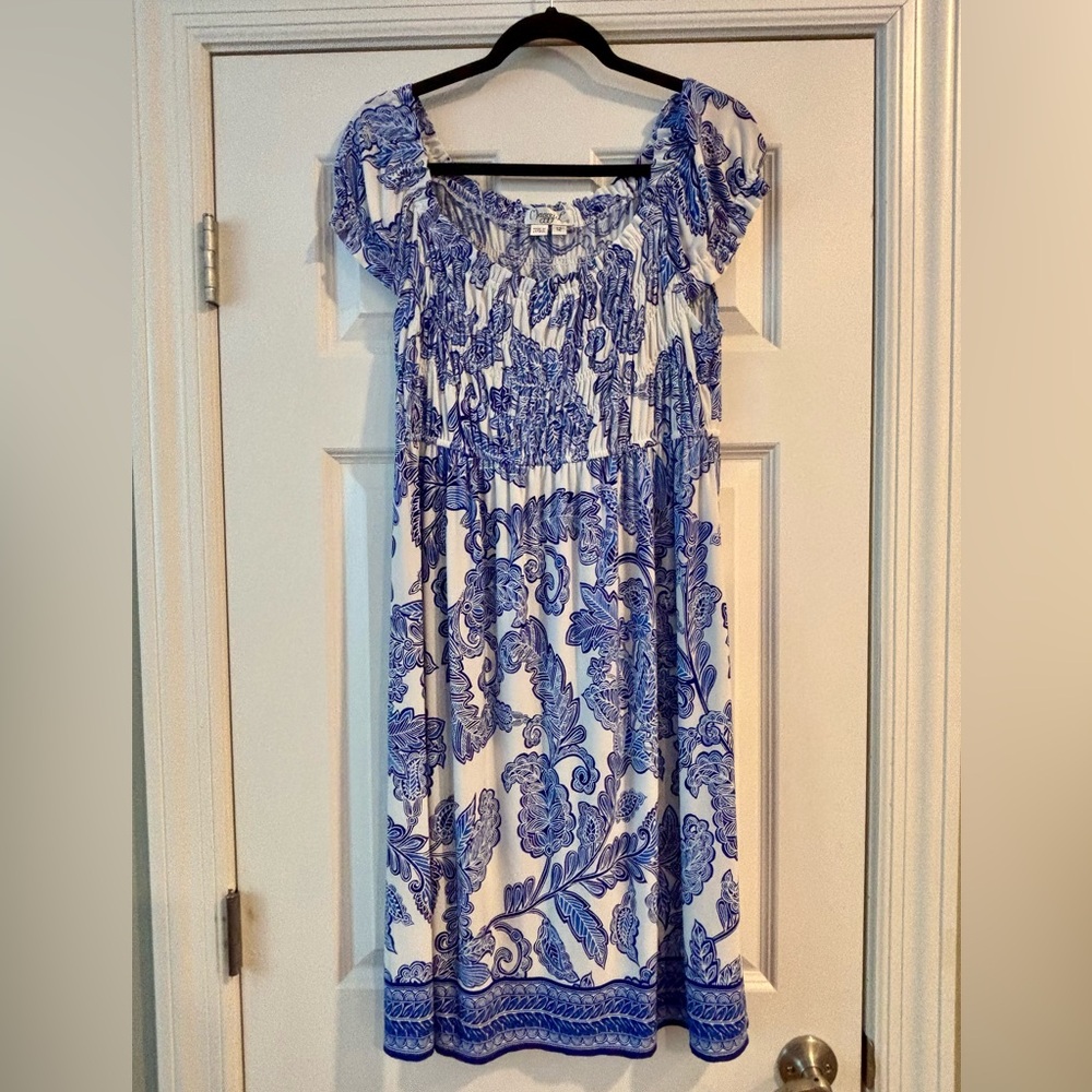 Maggie L Blue and White Dress